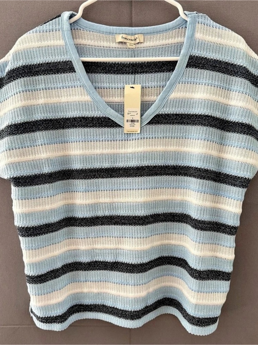 francesca's Striped Knit Top in Blue, white & Black Size Small NWT